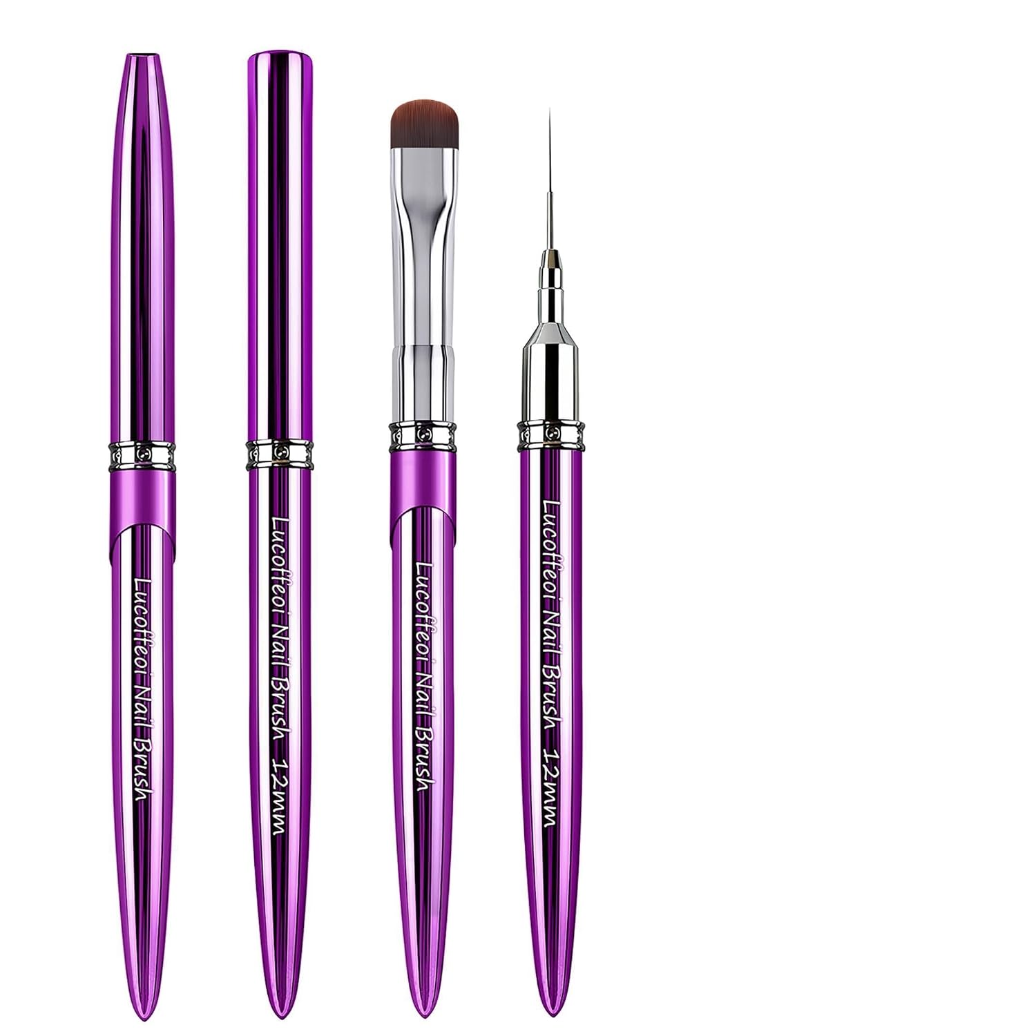 Nail Art Brushes Set 2-Piece: French Tip Brush and 12mm Liner Brush for Gel Clean Up, Smile Lines & Nail Design (Green)