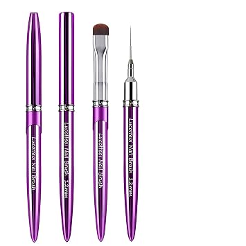 Nail Art Brushes Set 2-Piece French Tip Brush and 12mm Liner Brush for Gel Clean Up, Smile Lines & Nail Design Purple