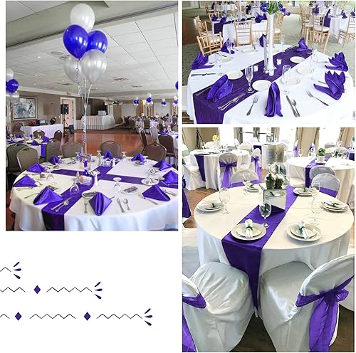 Miniatura 7 de Paquete de 10 caminos de mesa de satén de alta calidad morados de 12 x 108 pulgadas de largo para bodas, decoraciones para fiestas de cumpleaños