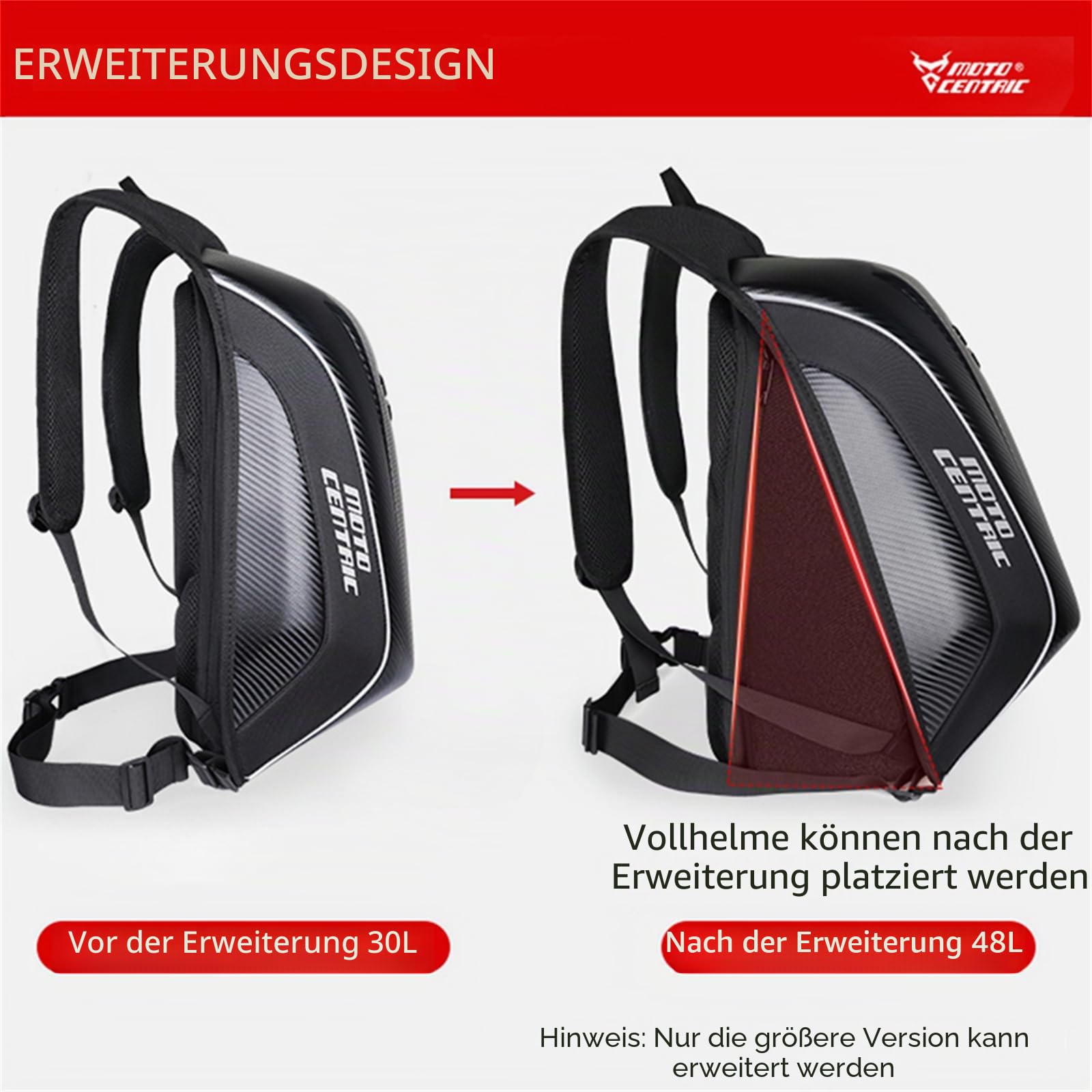 48L Motorrad-Rucksack, Helmtasche, wasserdicht, Kohlefaser, Moto-Rucksack, Hartschale, reflektierend, Motorradkoffer, Blau