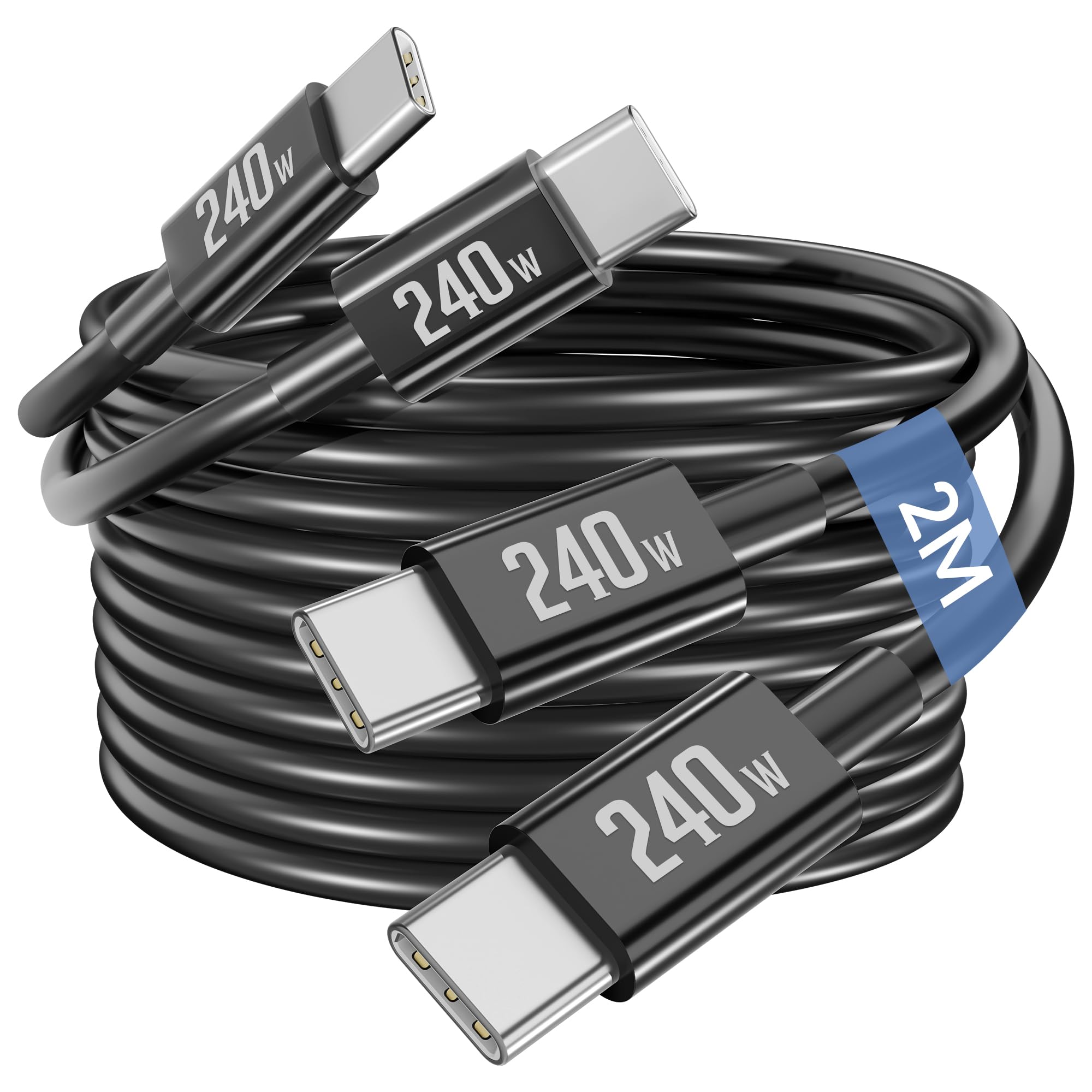 240W USB C Cavo [2M, 2-Pack] 5A/48V PD3.1 Type C to Type C Ricarica Rapida Super Fast Charging per Samsung Galaxy S25/S24, iPhone 17 16e 16 15 Pro Max Air, MacBook, iPad, Laptop, Filo Caricatore Cavi