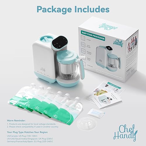 Miniatura 6 de Chefhandy Máquina de alimentos para bebés, vaporera y licuadora, máquina de puré con mezcla automáticamanual, cesta de vapor, calentador de
