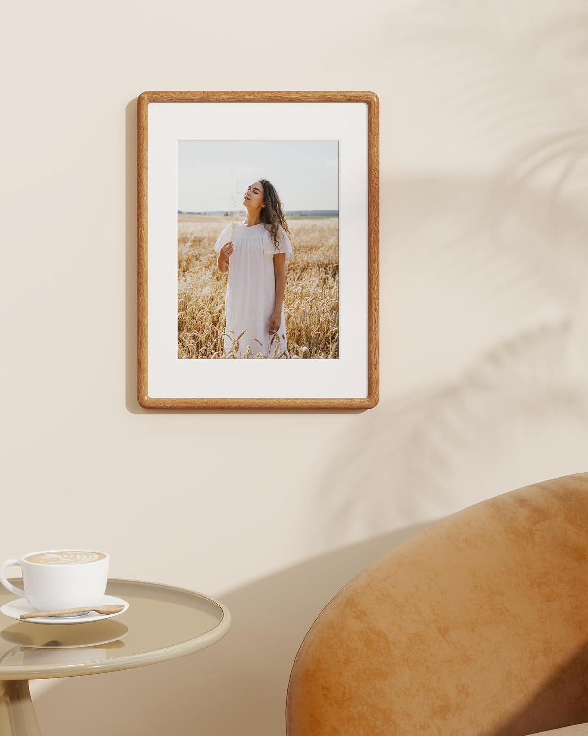 RICHFOCUS 12x16 Picture Frame Natural Solid Teak Wood Rounded Corner Curved Photo Frame Double Tenon Reinforced with HD Tempered Glass, Display Photos 8.5x11 with Mat or 12x16 Without Mat
