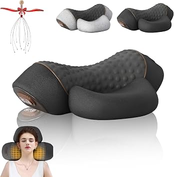 Fisiorest 3 in-1 Artuvate Neck Massager, 2025 New Heated Massage Neck Pillow, Deep Tissue Kneading for Head Shoulders, Back Cervical Massager, Deep Relaxation for Sleep Aid Black