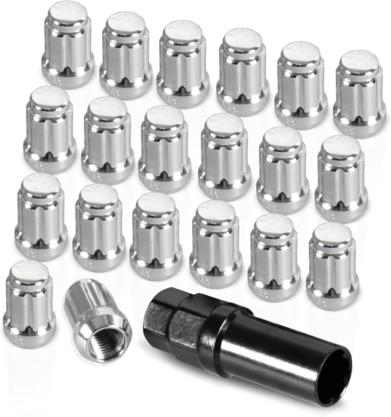 20 Pack 1.38 inches Wheel Lug Nuts M12x1.5 Spline Close End Lug Nuts with Socket Key Compatible with Chevy Impala Malibu Honda Accord Civic CRV Acura TSX Sliver