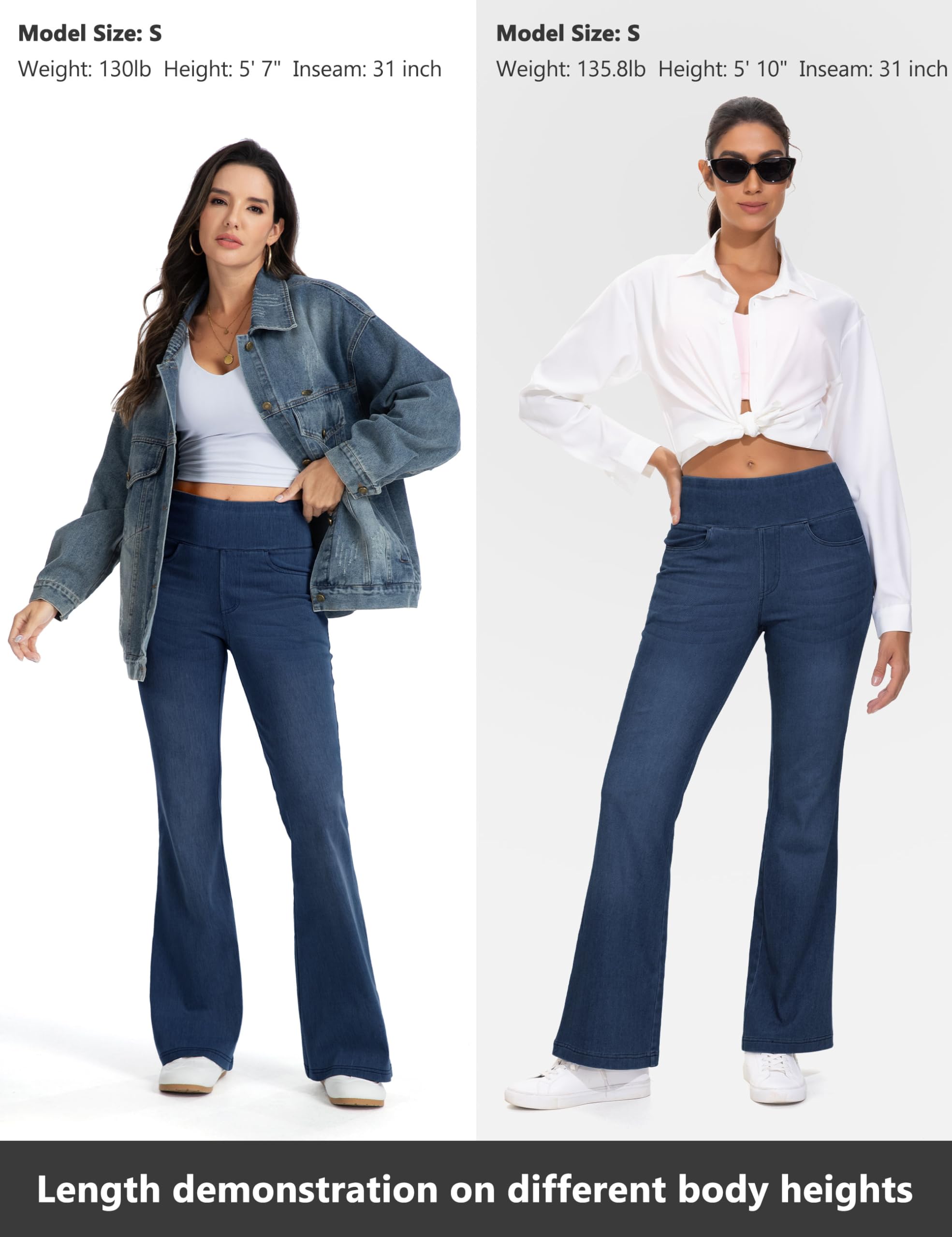 THE GYM PEOPLE Jeans da donna a campana con controllo della pancia, a vita alta, gamba larga, pantaloni svasati Jeggings con tasche