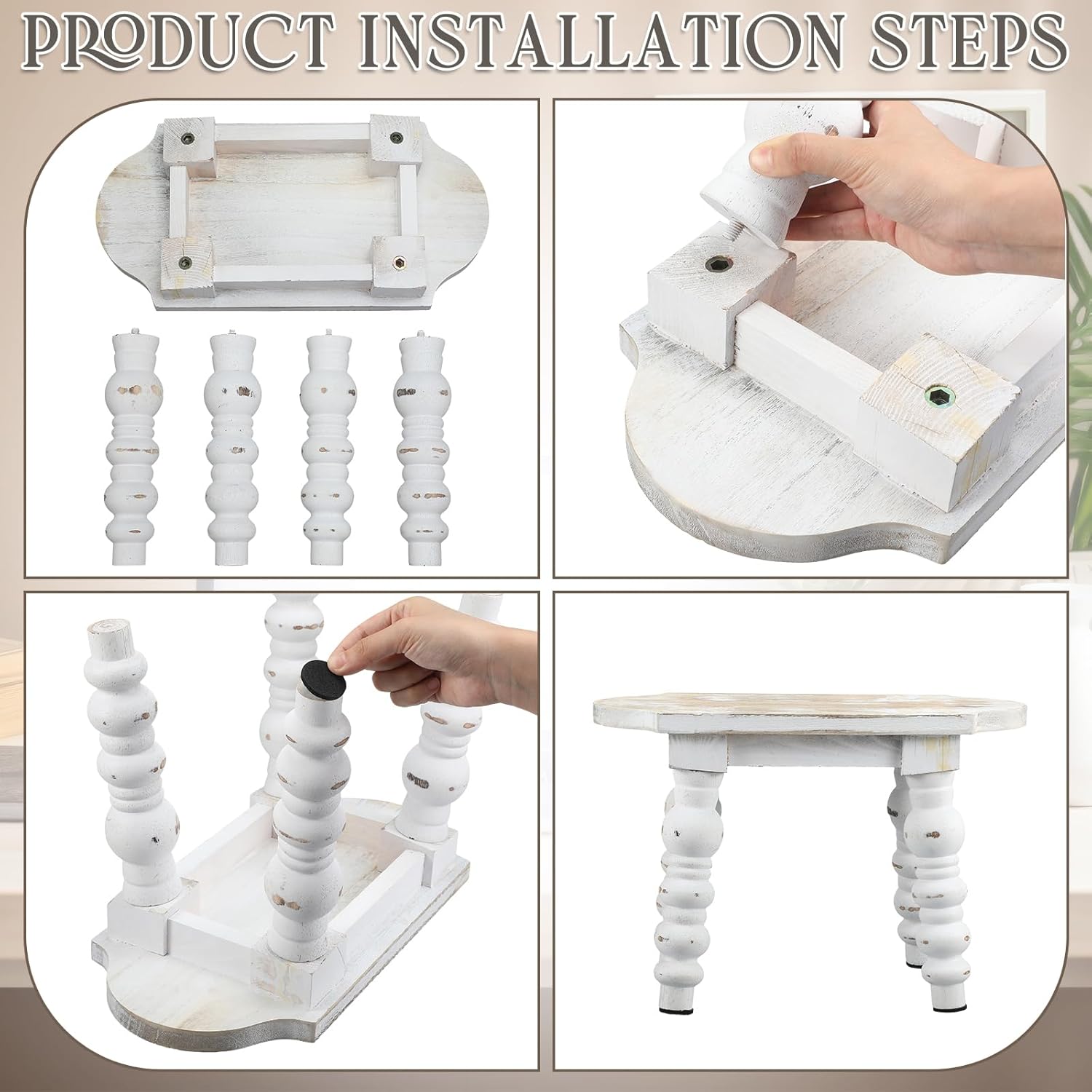 2 Pack Wooden Bathroom Foot Stool Vintage Farmhouse Style Decorative Wooden Stool Stand Small Plant Stools for Adults Kitchen Bedroom Nightstand or Living Room Accent Table