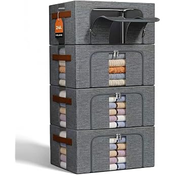 Clothes Storage Bag Foldable Metal Frame Stackable 4x24L
