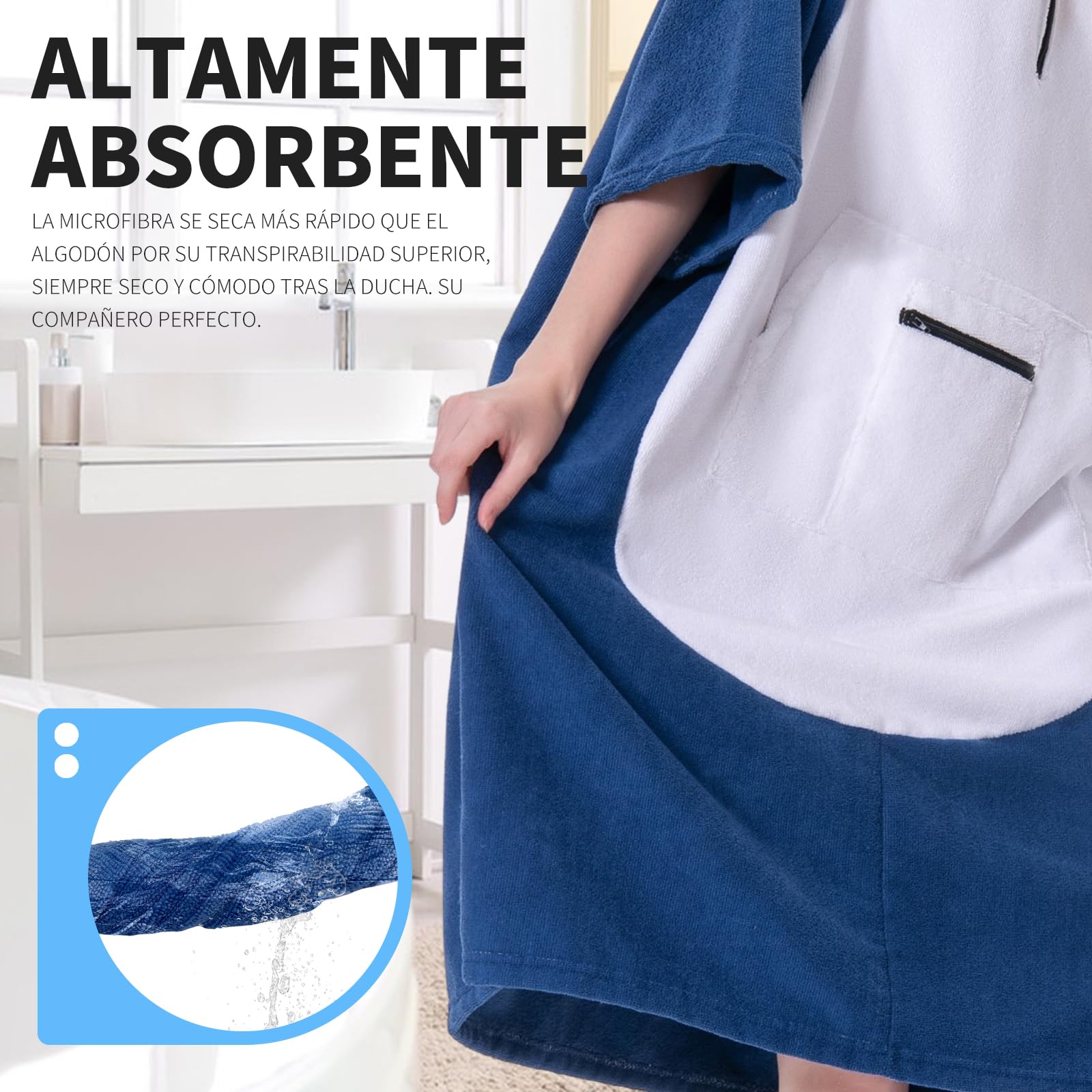 OLAOLA Poncho de Surf Adultos Toalla Microfibra Capucha Bolsillo Secado Rápido Playa Natación