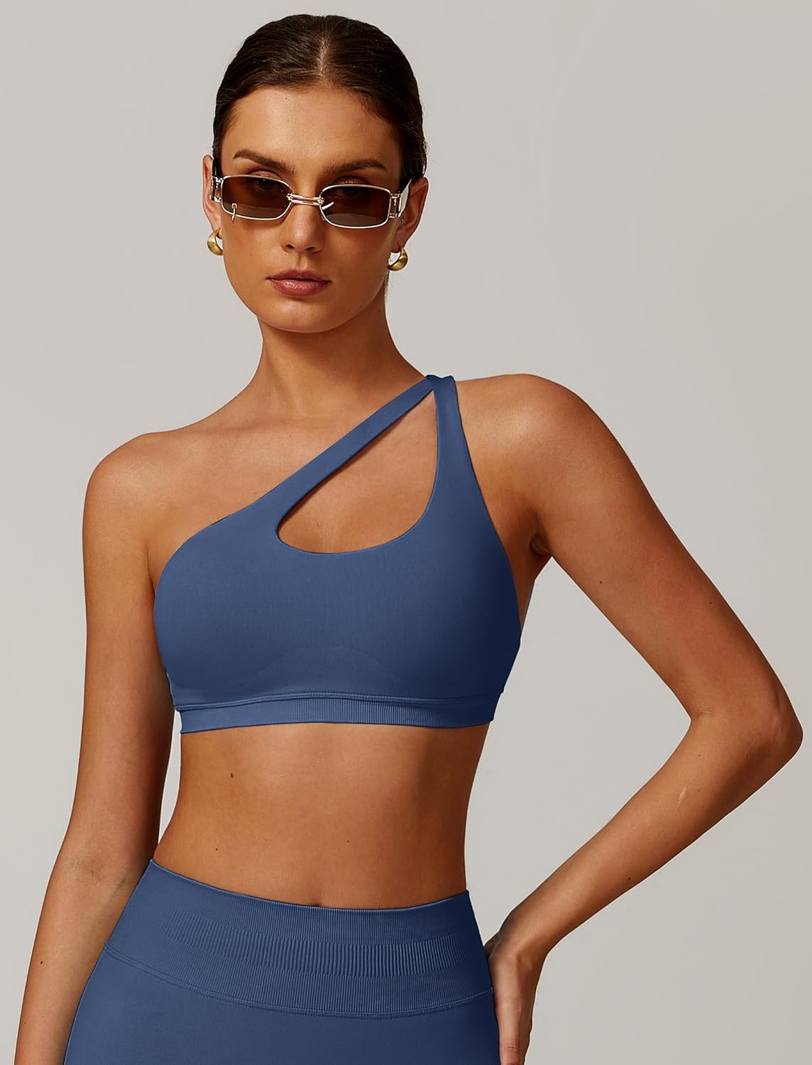 ABOIW Womens Seamless One Shoulder Sports Bra Cutout Adjustable Strap Asymmetric Padded Workout Crop Tank Tops - Image 5