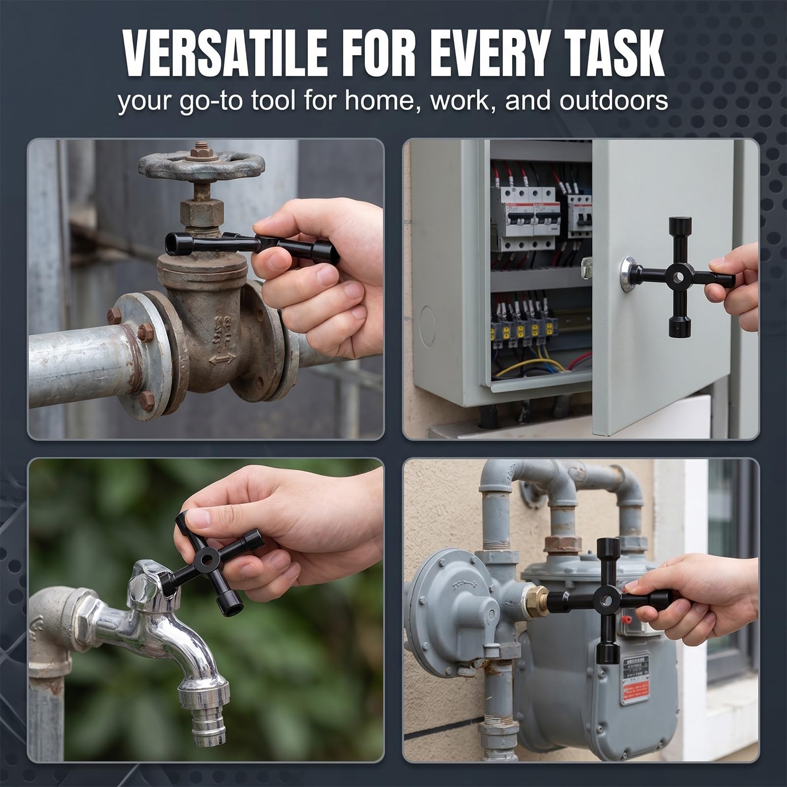 Chiave Universale 4 in 1 Cacciavite Multifunzione Portatile per Quadri Elettrici e Contatori Gas Nero Utensile per Elettricisti