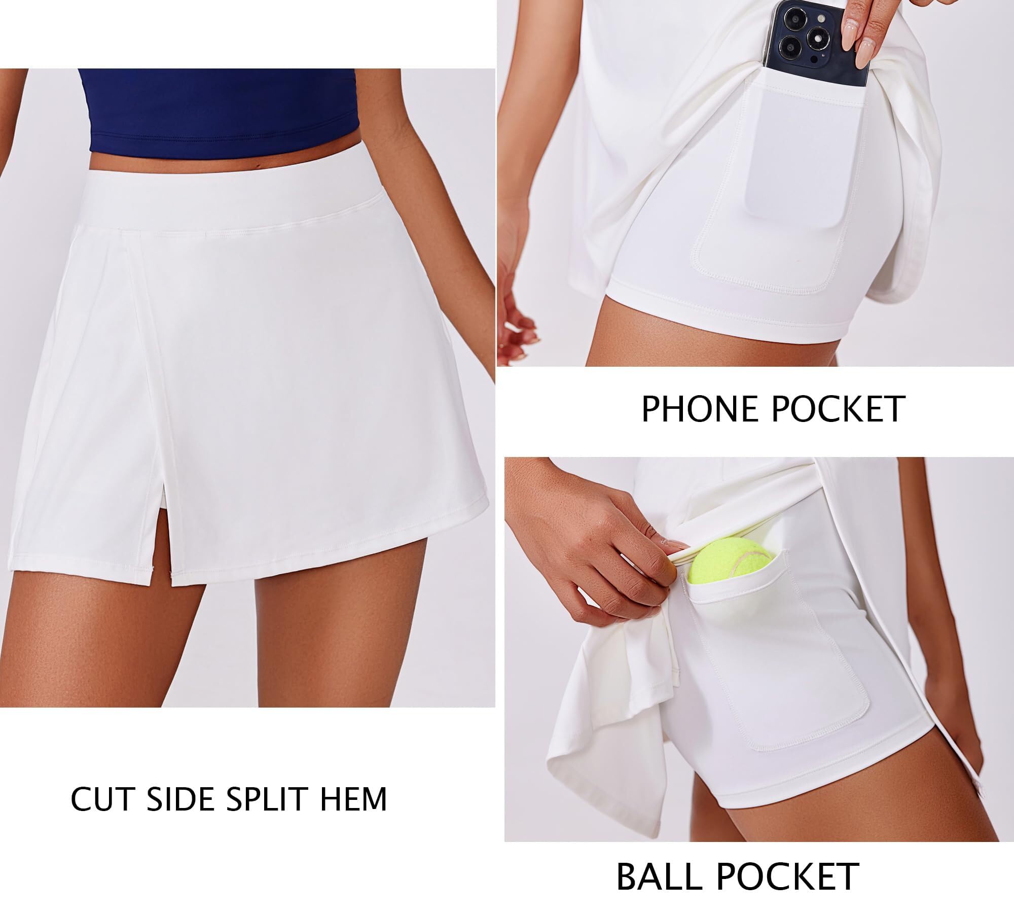 PINSPARK Falda de Tenis Mujer con Pantalones Deportivos Golf Cintura Alta 2 Bolsillos Abertura Lateral Verano Minifalda