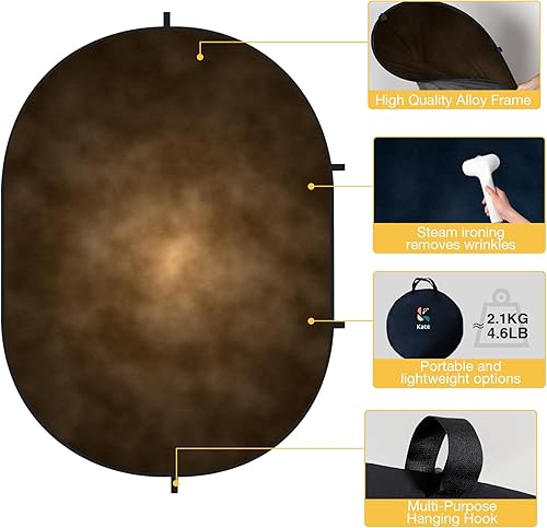 Miniatura 7 de Kate Telón de fondo plegable para fotografía, color azul oscuro y marrón, fondo portátil para retrato, transmisión en vivo, 5 x 6.5 pies