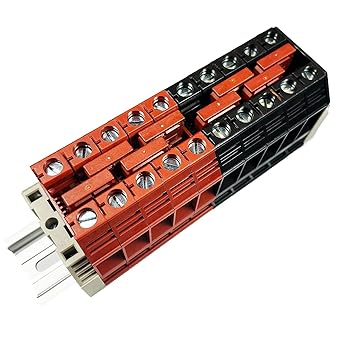 Dinkle Combiner DK35N Red/Black 10 Gang Box Connector DIN Rail Terminal Blocks, 1/0-12 AWG, 150 Amp, 600 Volt 8 Jumpers Installed