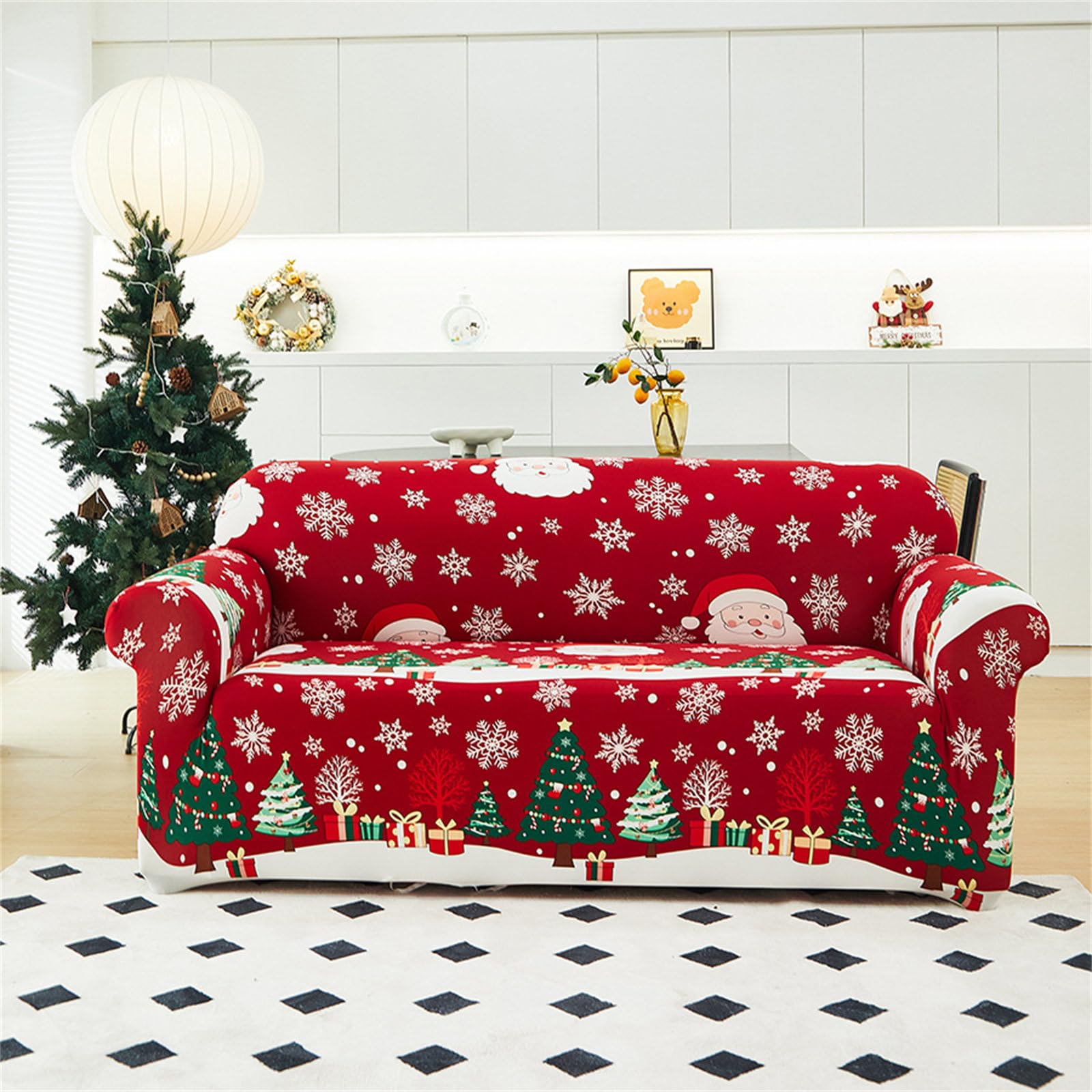 Odot Funda Sofa, Papá Noel Funda Sofa 4/3/2/1 Plazas Lavables, Fundas Sofas Ajustables, Universal para Familias Cubre Sofa, Fundas Sofa Elasticas, Protector Sofa (Arbol de Navidad,2 plazas)