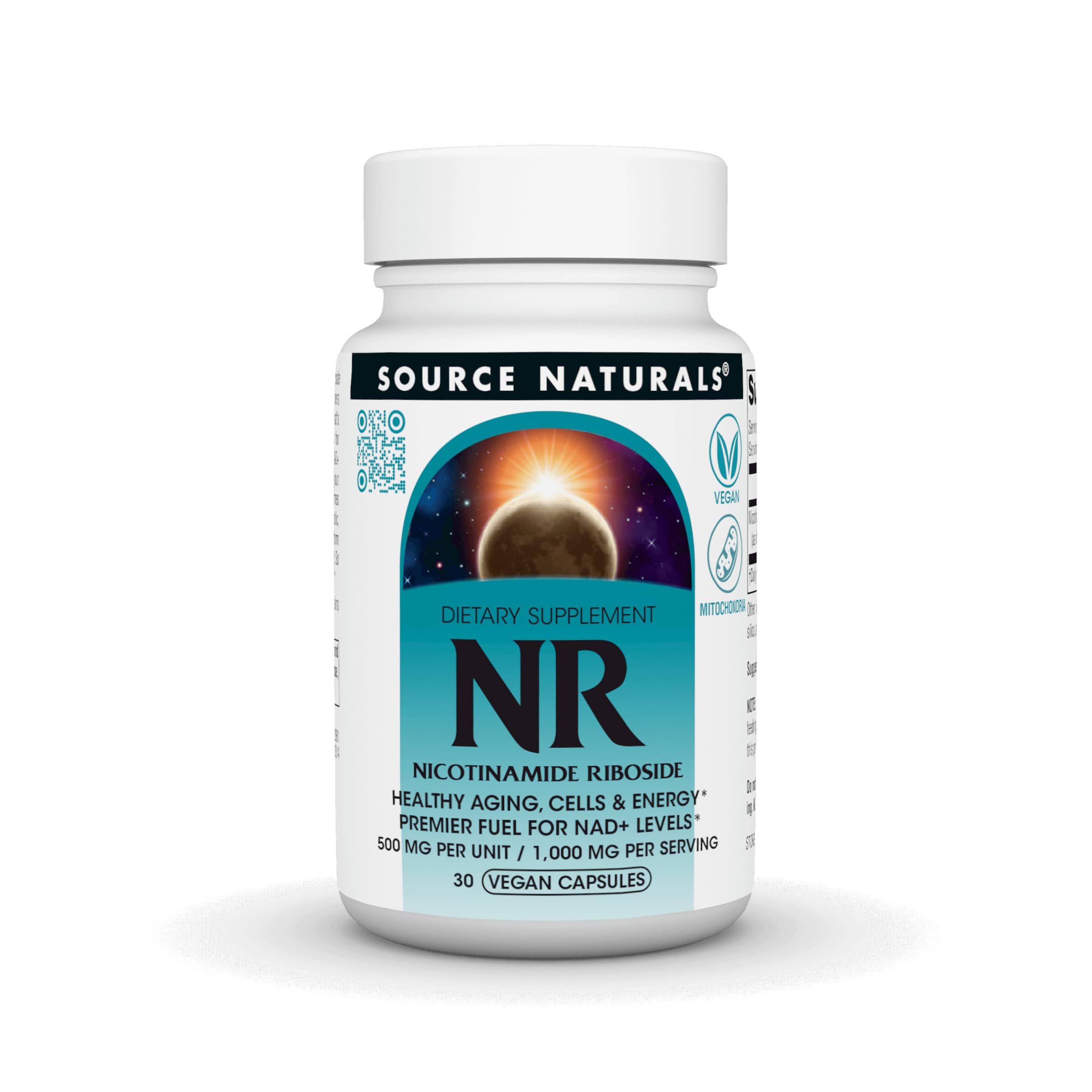 Source Naturals NR, Nicotinamide Riboside, Vegan Dietary Supplement for Mitochondria, Healthy Aging, Cells & Energy*, Premier Fuel for NAD+ Levels 1,000 mg per Serving - 30 Vegan Capsules