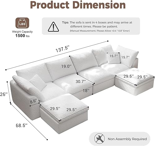 Miniatura 2 de Sofá modular seccional, sofá convertible en forma de U con 2 otomanas, sofás sin hueso para sala de estar, sofá moderno de 6 asientos profundos con