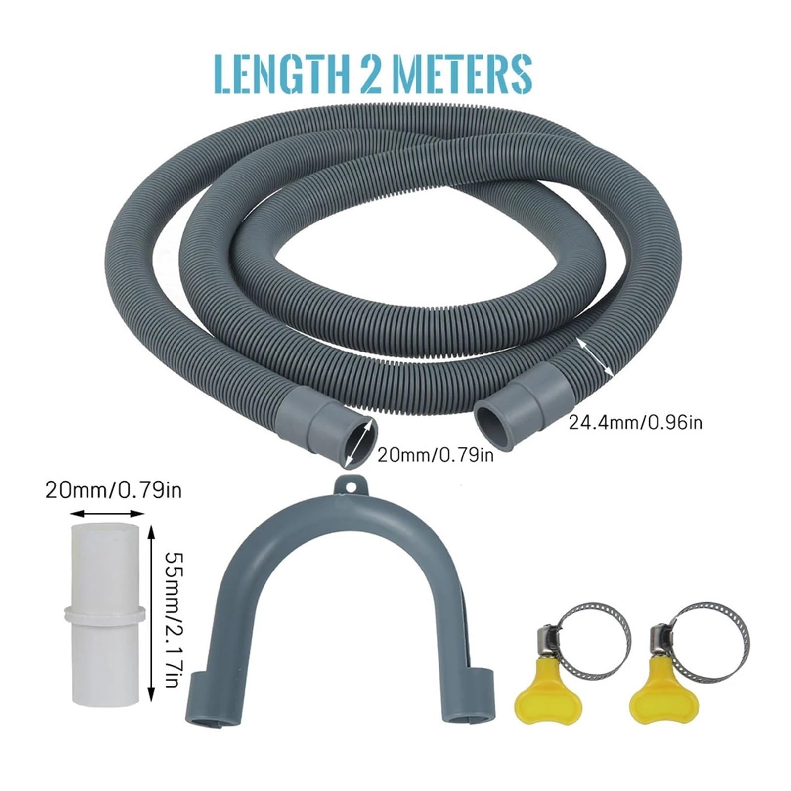Kit di prolunga per Tubo di Scarico da 2 Metri (6,6 Piedi), Tubi di Ricambio universali, Compatibile con Lavatrice, asciugatrice e lavastoviglie.
