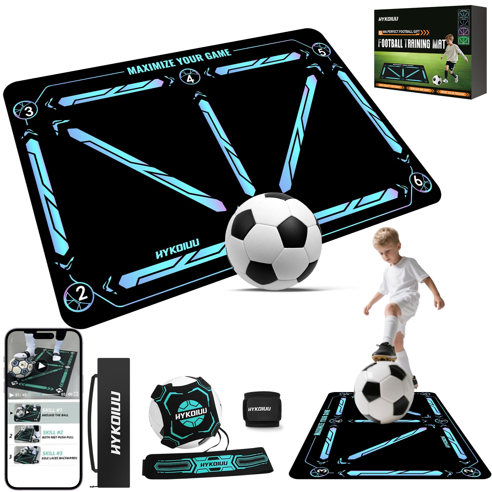 Football Training Mat With Kick Trainer 90 X 60 Cm Football Skills Mat Mastery Footstep Agility Pad To Boost Speed, Strength & Coordination Non-Slip Football Mastery Mats For Kids Youth Gifts-image-38