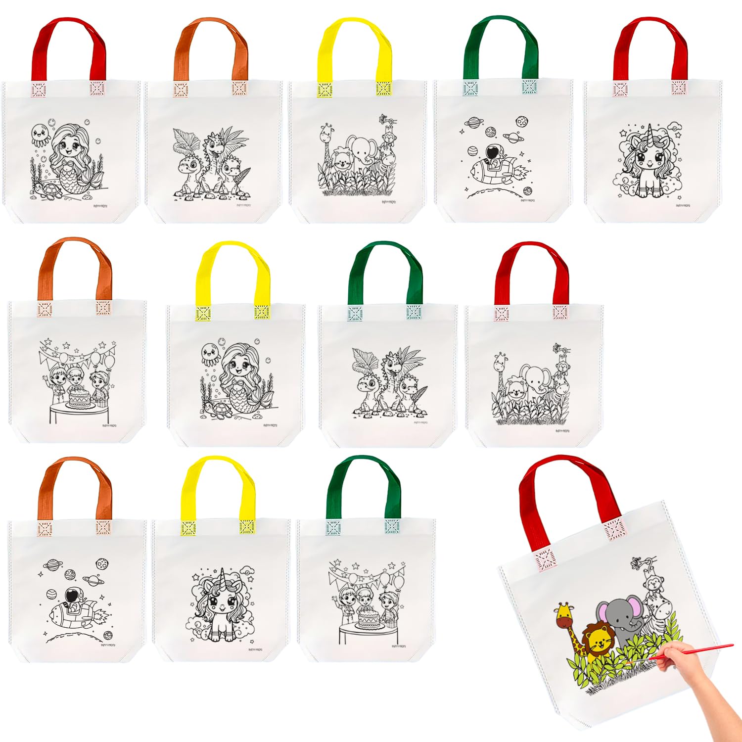 Cotton Diy Canvas Colouring Bags - Pack of 12 Pcs, 10In x 10In Reusable Non-Woven Colouring Bags For Reusable Hand Carry Bag, Diy Coloring Return Gifts Bags For Kids Birthday Party, White