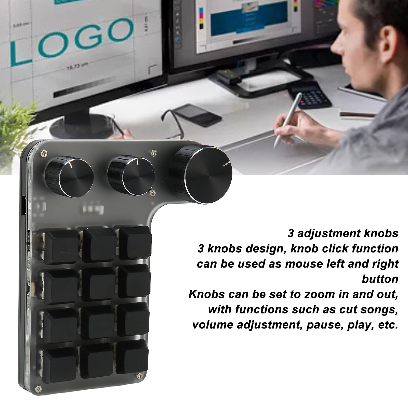 Vikye Mechanische -Makro-Gaming-Tastatur, 12 Tasten, 3 Knöpfe, Einhand-Bluetooth-USB-PC-Tastatur, Programmierbare Tastenkombination, Benutzerdefinierte Funktion,