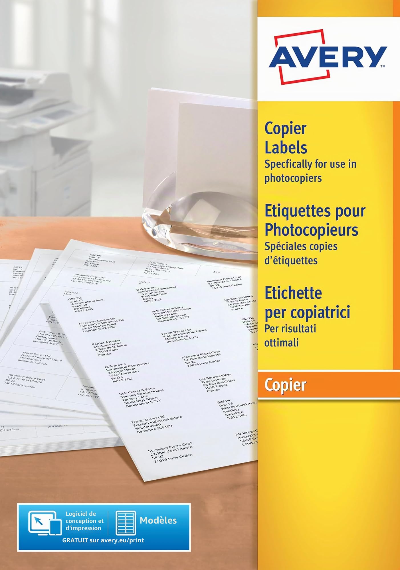 AVERY - Boite de 1000 étiquettes autocollantes multi-usages, Format 105 x 58 mm, Impression copieur, (DP010-100)