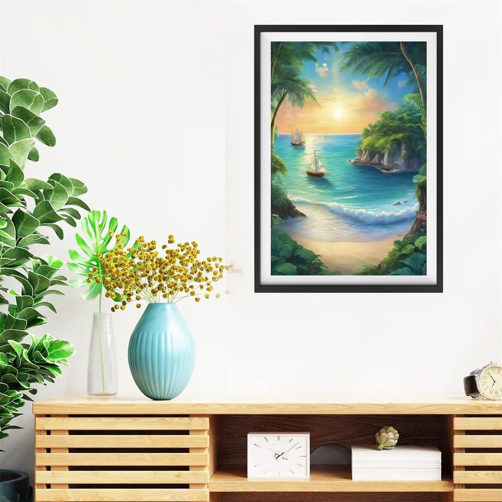 YSCOLOR Diamond Painting 5D Diamante Ricamo Nave A Vela Paesaggio Tondo Diamante Fatto A Mano Pittura Paesaggio Ricamo Cucito Punto Croce Decorazioni per La Casa 30X40Cm