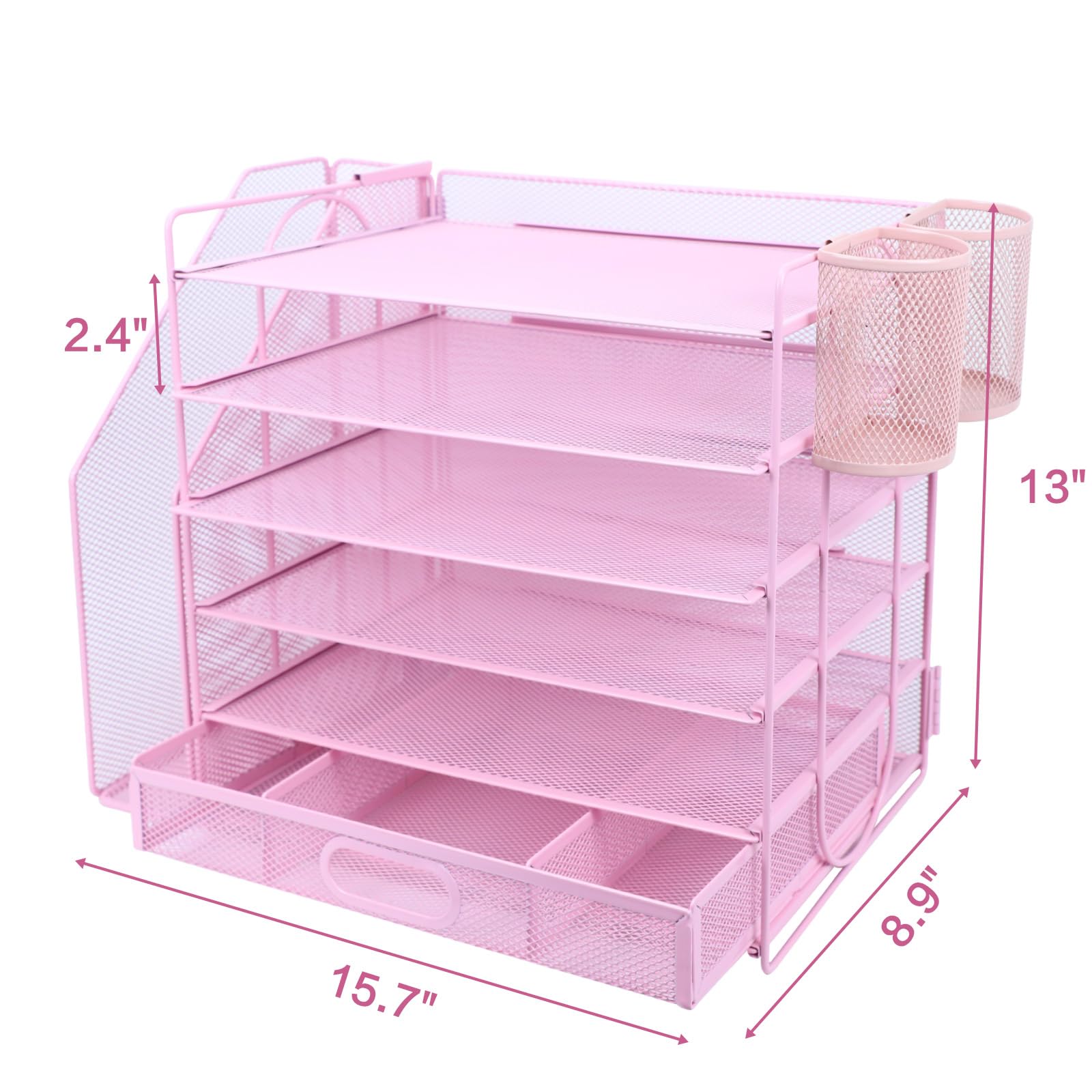 Organizer da scrivania e accessori con portadocumenti, organizer per lettere a 5 livelli con cassetto e 2 portapenne, organizer da scrivania in rete per forniture per ufficio, spazio di