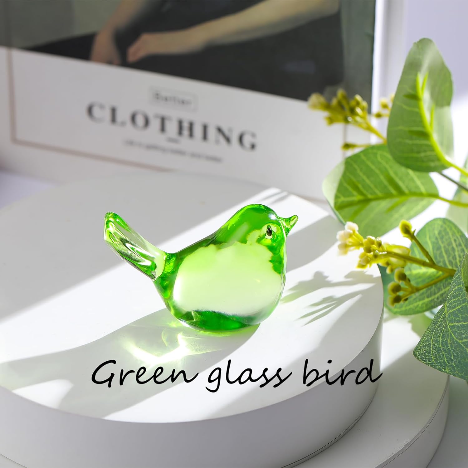 Handmade Glass Green Bird Gifts for Bird Lovers Women Men, Art Glass Birds Collectible Figurines for Desk Table Home Office Decoration - Image 5