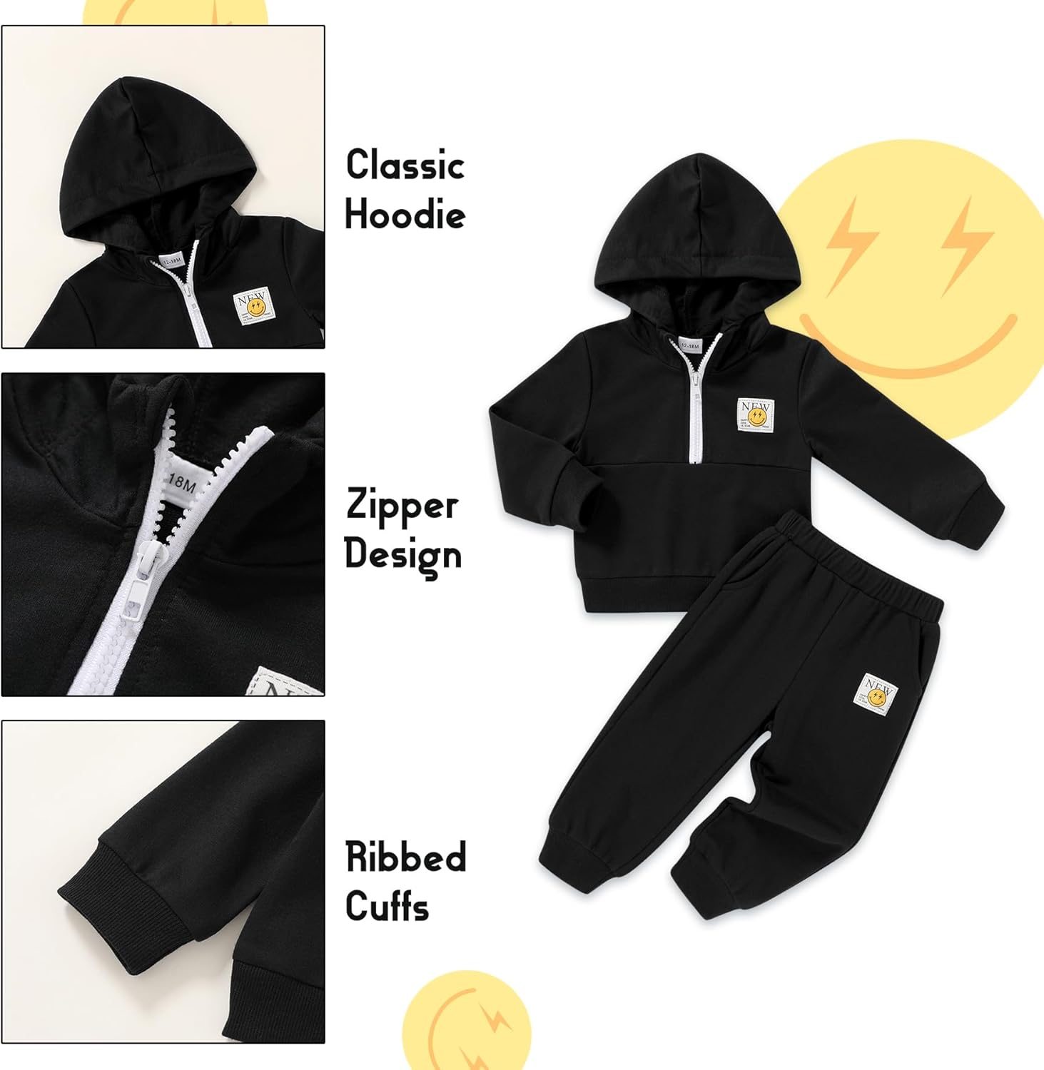 YOUNGER STAR Toddler Baby Boy Girl Clothes Fall Winter Outfits Long Sleeve Hoodie Sweatshirt Sweat Pants Cotton Sweatsuits - Image 4