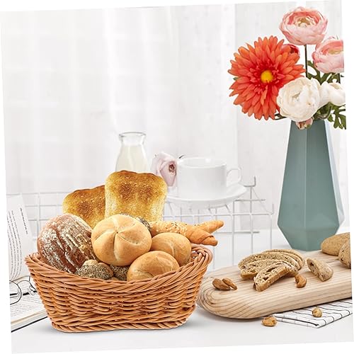 Miniatura 6 de Cesta tejida, marrón claro, material de plástico y ratán, capacidad de 150 onzas, perfecta para almacenamiento y decoración