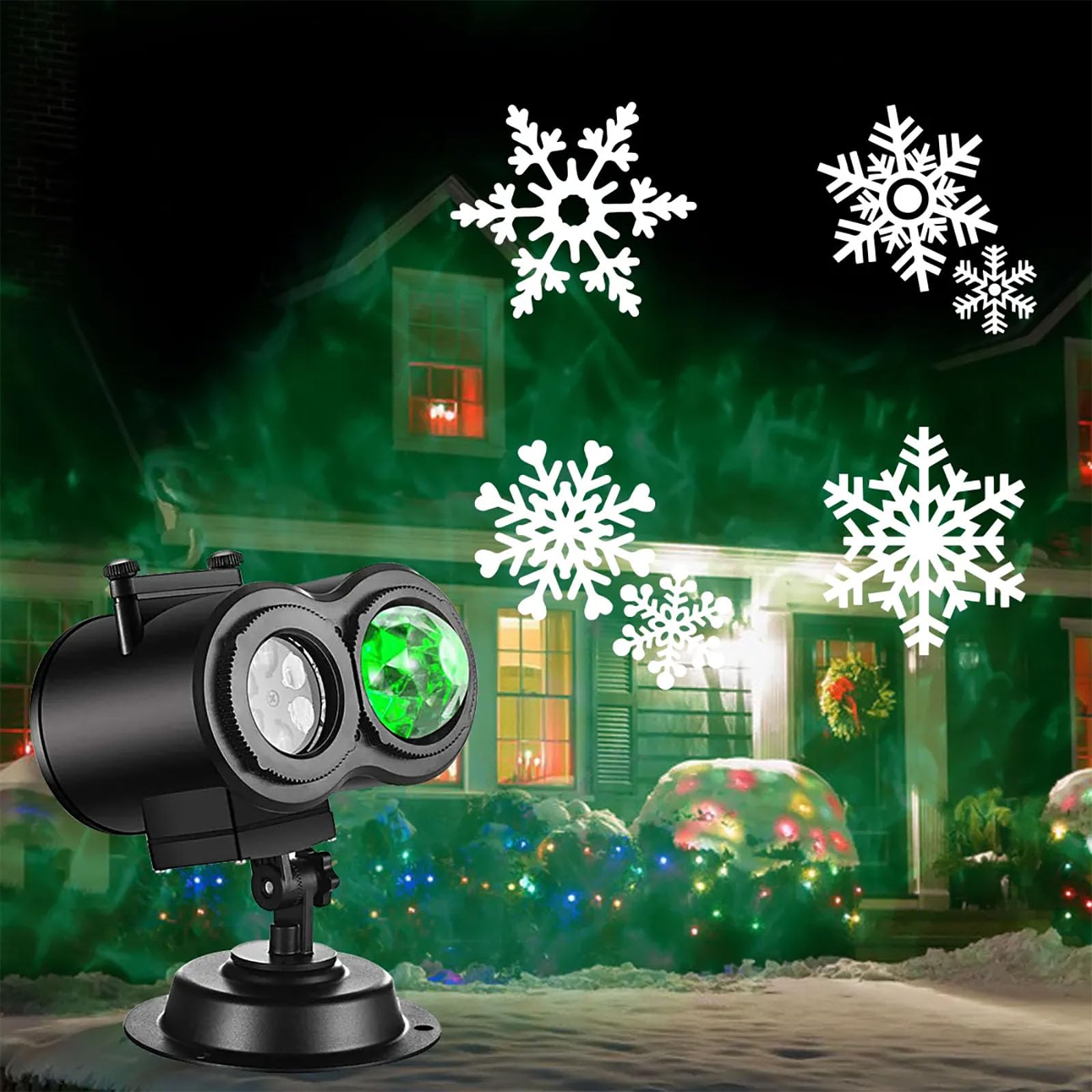 Proiettore di Luci Nevicate, Proiettore di Luci Natalizie con Telecomando, 10 Onde d'Acqua E 16 Effetti HD, Base con Rotazione a 360° E Design Resistente all'Acqua IP44, per Decorazioni Natalizie
