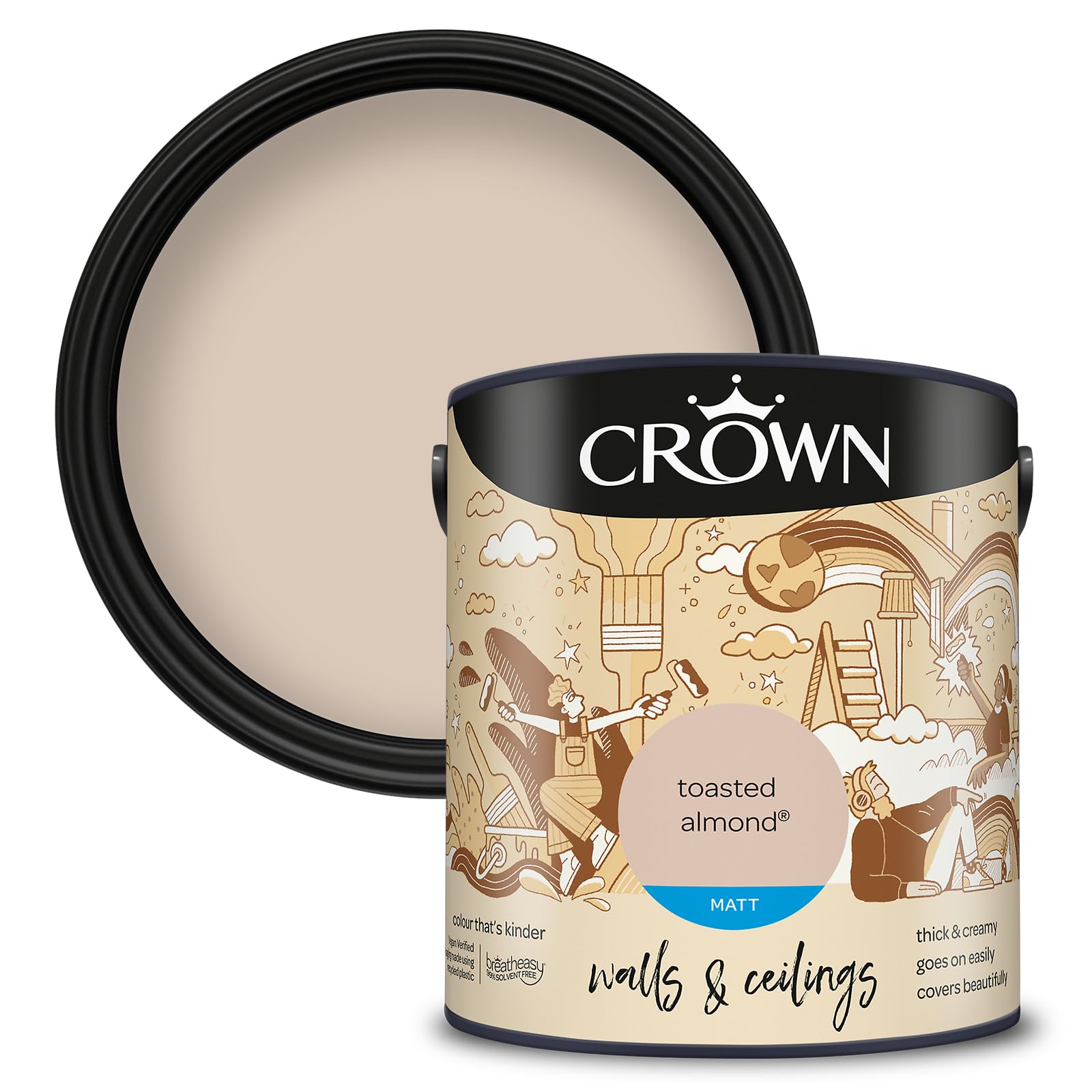Crown Walls & Ceilings Matt Emulsion Paint - Toasted Almond - 2.5L - White