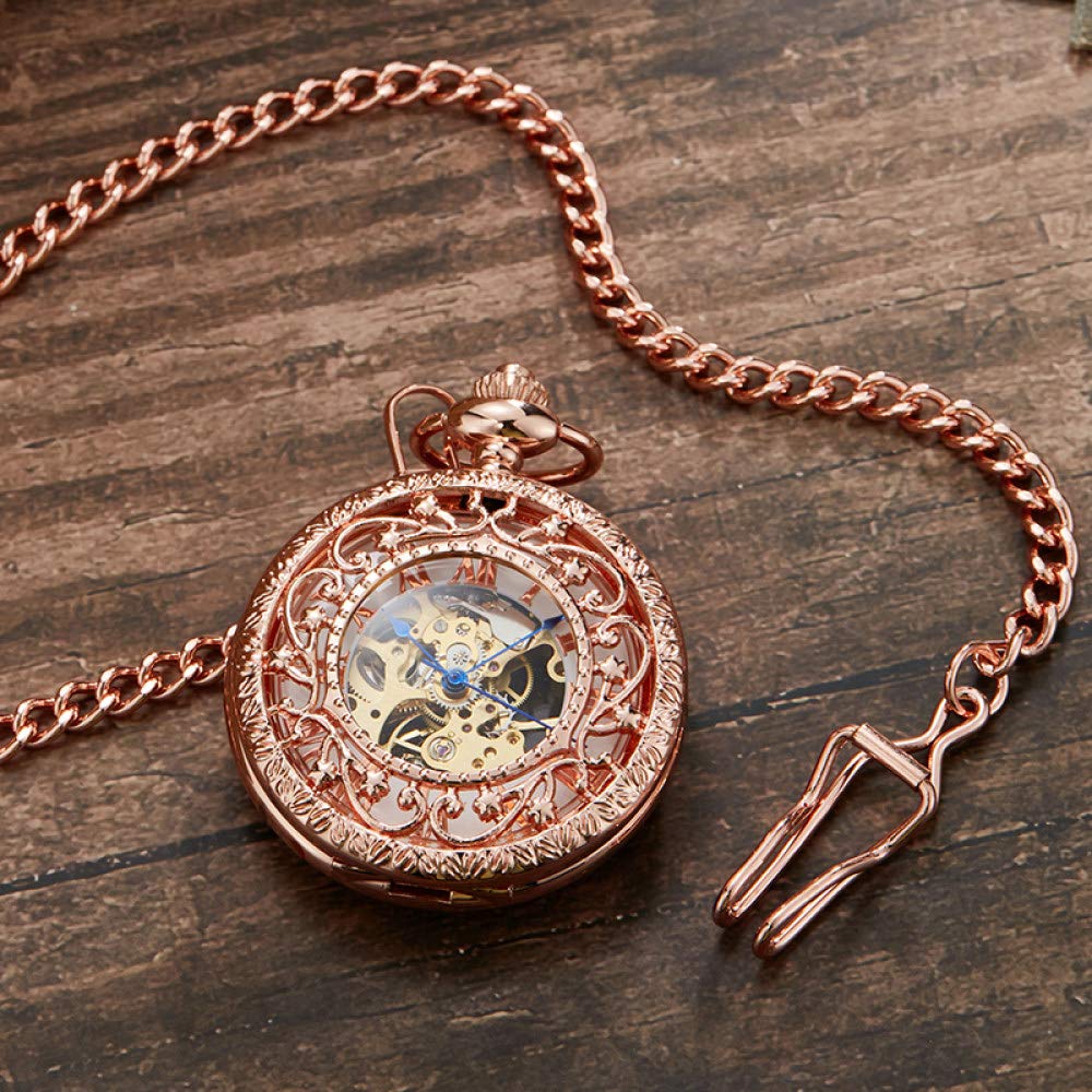 Retro Hollow mechanische Taschenuhr mit Kette Gold Sterne Skelett Steampunk Vintage Herren Frauen Handwickeltasche Uhr