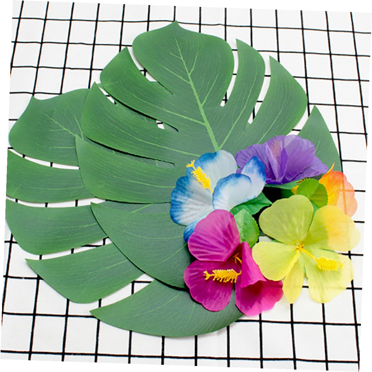 Hemobllo Einzigartiger Tropische Blumendekoration mit 72 Künstlichen Hibiskusblüten aus Stoff als Sommerfest Dekoration und Fotorequisiten für Themenpartys Zufällige Farbe
