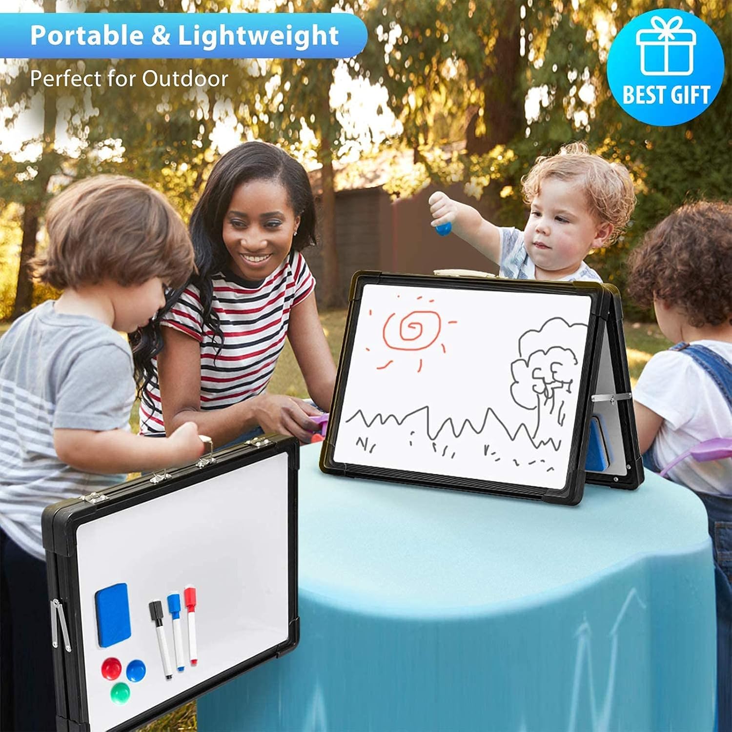 Small Dry Erase White Board for Desk, ARCOBIS 12"X16" Portable Magnetic White Board Double-Sided Desktop Foldable Whiteboard Easel for Students Classroom Home Office, Black
