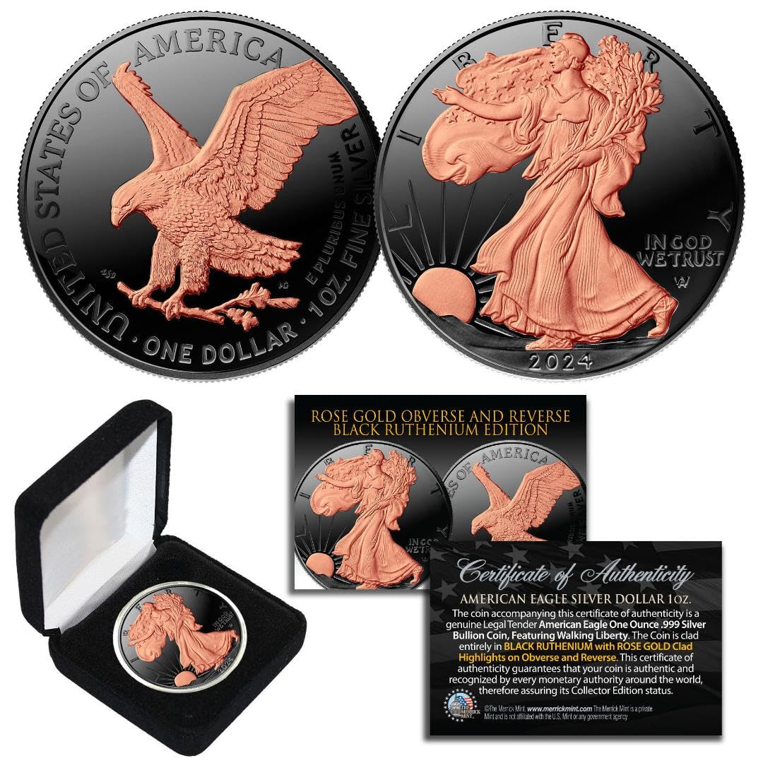 Merrick Mint 2024 1 Ounce .999 Fine Silver American Eagle Black Ruthenium & Rose Gold with Box and Certificate