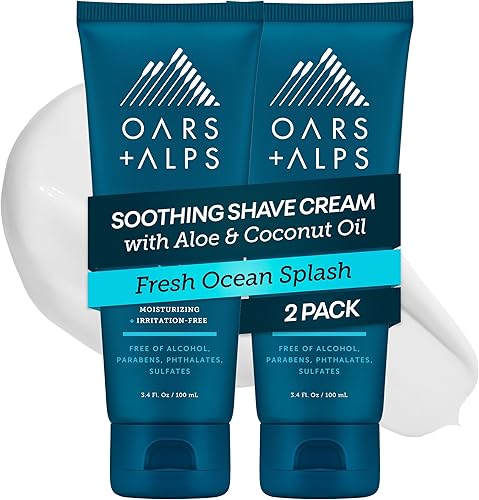 Oars + Alps Crema de afeitar calmante para hombre, probada por dermatólogos e infundida con aloe y aceite de coco, aroma fresco de salpicaduras