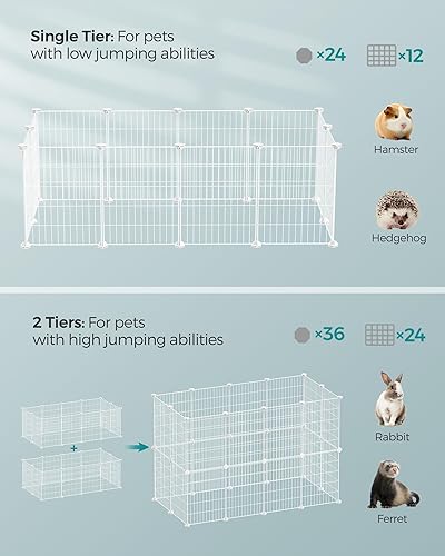 Miniatura 3 de SONGMICS Corralito para mascotas, jaula de animales pequeños, valla para mascotas con bridas para cables, recinto de metal para conejillos de