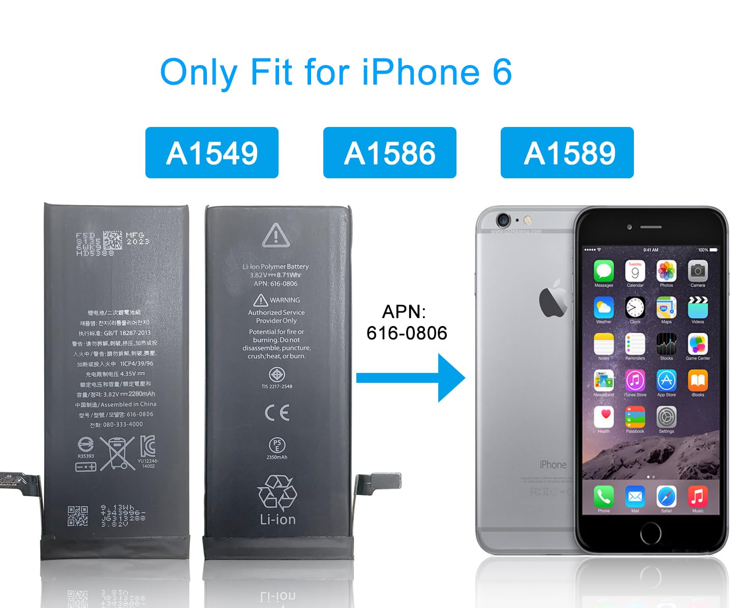 iPhone6 バッテリー最大98% A1586 16G docomo Apple iPhone 6 A1586 Battery Replacement Kit - Extended Life