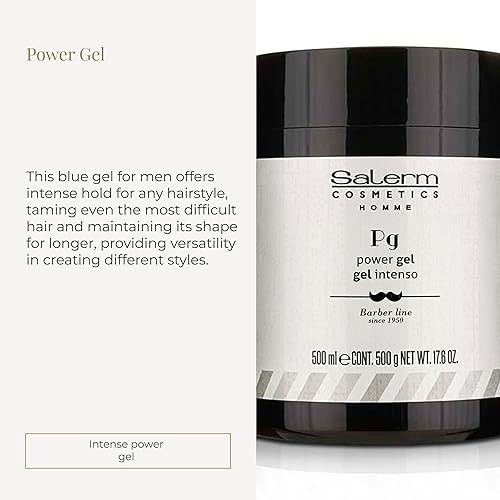 Miniatura 2 de SALERM - Gel para peinar el cabello para hombre - Línea Homme Barber - 16.9 fl oz - Gel azul intenso - Hidratante y texturizante - Mantiene el