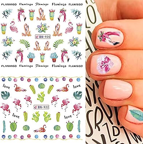 Miniatura 3 de 12 Hojas de Calcomanías para Uñas de Flamenco, Calcomanías de Transferencia de Agua de Verano, Calcomanías de Arte Holográfico, Calcomanía de