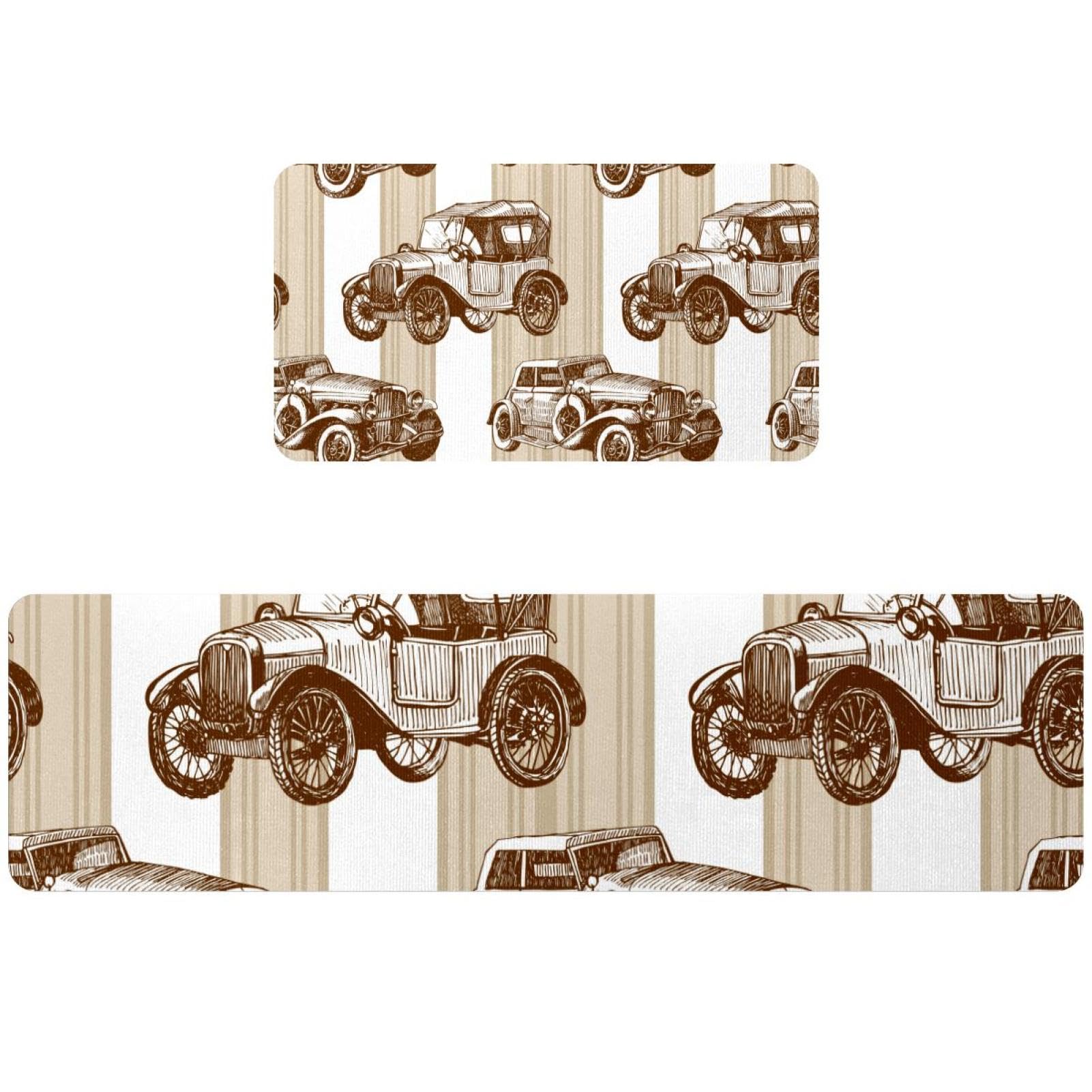 Tapis de cuisine antidérapant lot de 2 absorbant et lavable motif voiture