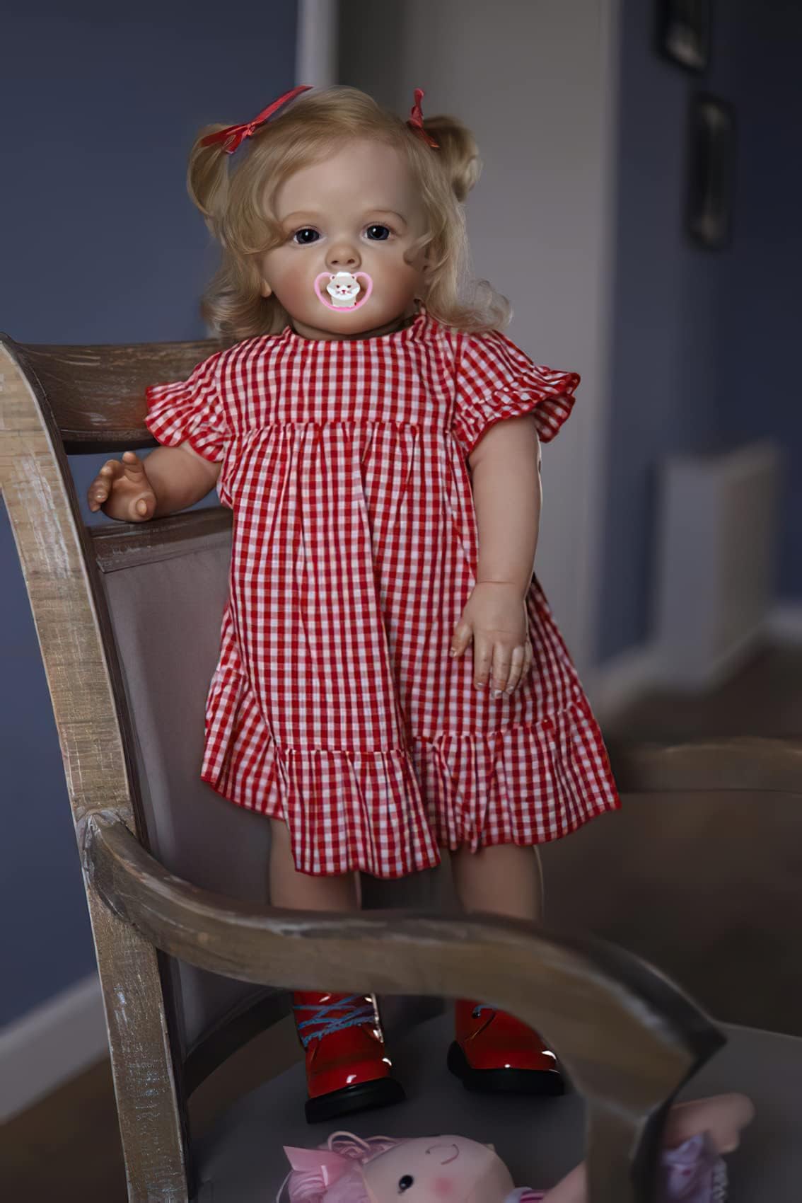 TERABITHIA 24 Inches 60CM Sweet Face Real Baby Size Rooted Blond Curly Hair Lifelike Reborn Baby Doll with Soft Cloth Body Realistic Newborn Toddler Girl Dolls that Look Real and Feel Real