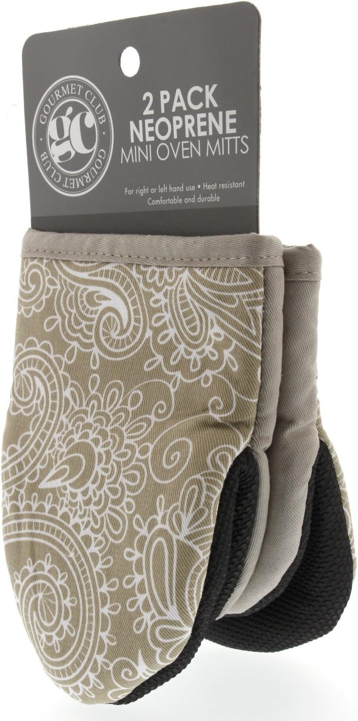 Mini Oven Mitt Set, Pack of 2 – Oven Mitts to Protect Hands and Surfaces - Kitchen Essentials Ideal for Cooking, Baking - Heat Resistant to 500F - Cotton w/Neoprene Silicone for Easy Grip