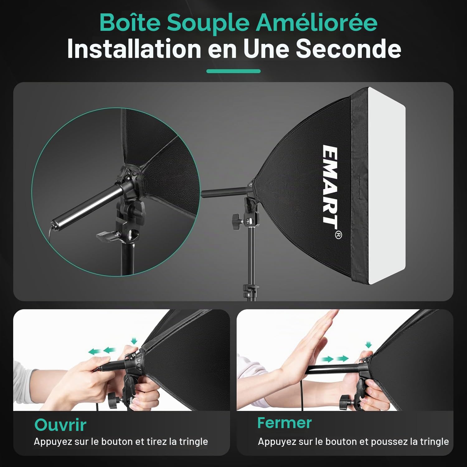 EMART Softbox 40 x 40cm, Studio Photo Eclairage LED de 50 W 3000-6000K, Lampe de Photographie, Boîte à Lumière Pliable avec Support, Soft Box pour Vidéo, Photographie, Portraits en Studio