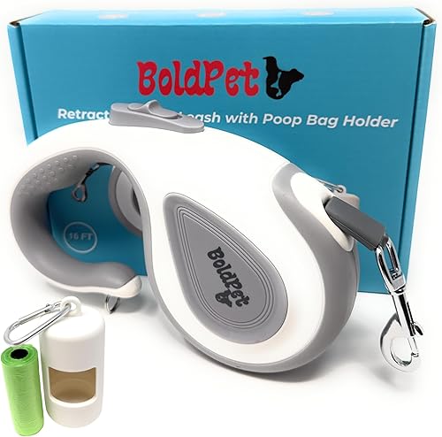 Miniatura 1 de Correa retráctil para perro con soporte para bolsa de excrementos, correa retráctil de 16 pies de largo para perros medianos a grandes, mango