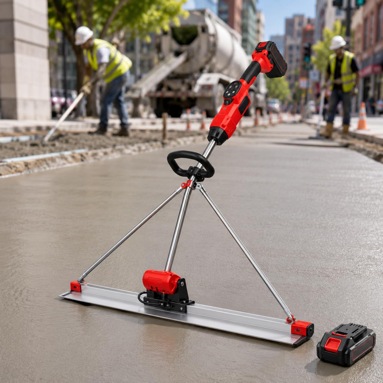 21v Cordless Concrete Power Screed, Battery Powered Vibrating Leveling Tamper Ruler With 59in Stainless Steel Board, 9-Speed Electric Cement Finishing Tool For Construction Sites singlebattery