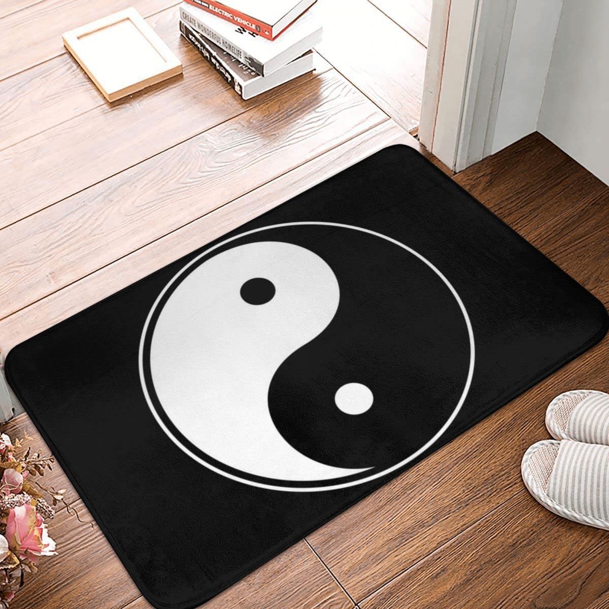 Bioputty Funny Black and White Yin and Yang Indoor Doormat Durable Welcome Front Door Mats Entryway Bath Rugs Non-Slip Absorbent Area Rugs Resist Dirt Carpet for Room Decor 16x24 Inch