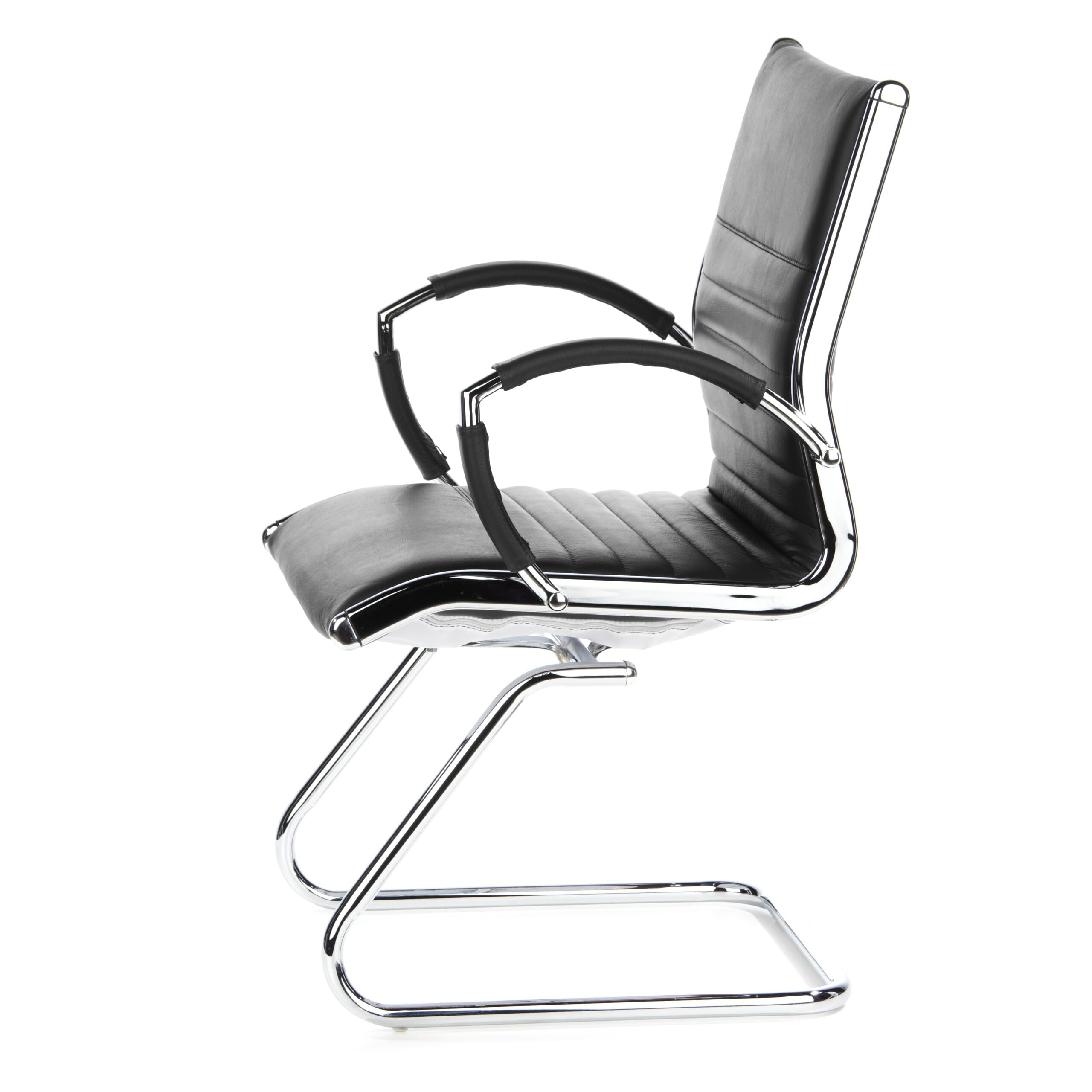 hjh OFFICE 660505 Konferenzstuhl Parma V Leder Schwarz/Chrom Freischwinger Besucherstuhl mit Armlehnen